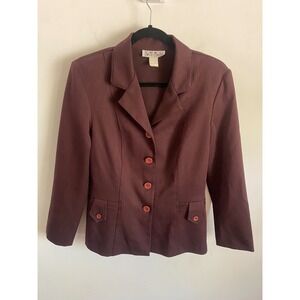 ANNA USA Vintage 90s Burgundy Tailored Blazer Jacket Womens Medium Made in USA